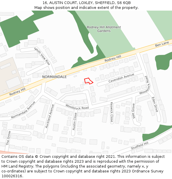 16, AUSTIN COURT, LOXLEY, SHEFFIELD, S6 6QB: Location map and indicative extent of plot
