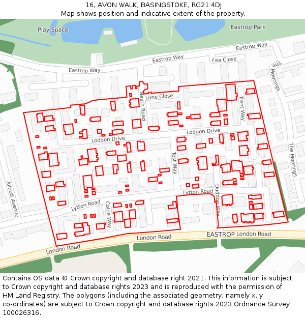 16, AVON WALK, BASINGSTOKE, RG21 4DJ: Location map and indicative extent of plot