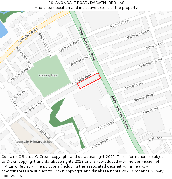 16, AVONDALE ROAD, DARWEN, BB3 1NS: Location map and indicative extent of plot