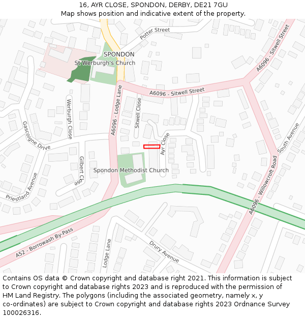 16, AYR CLOSE, SPONDON, DERBY, DE21 7GU: Location map and indicative extent of plot