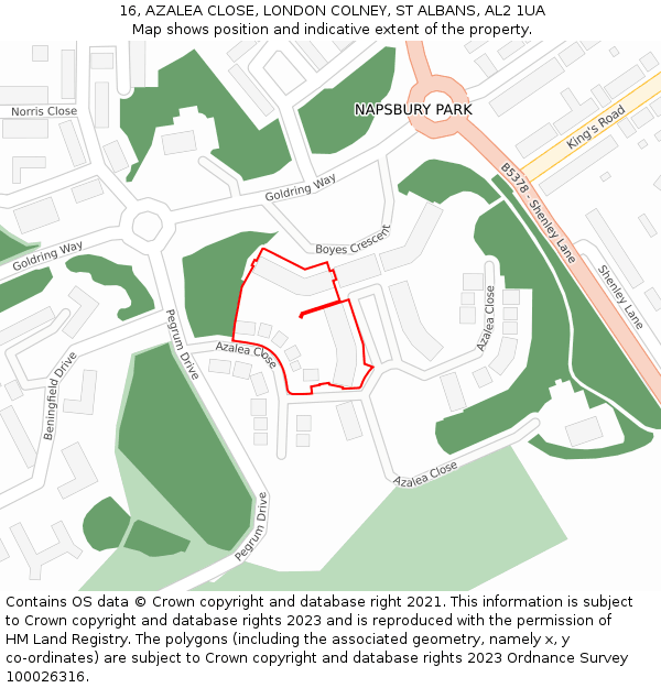 16, AZALEA CLOSE, LONDON COLNEY, ST ALBANS, AL2 1UA: Location map and indicative extent of plot