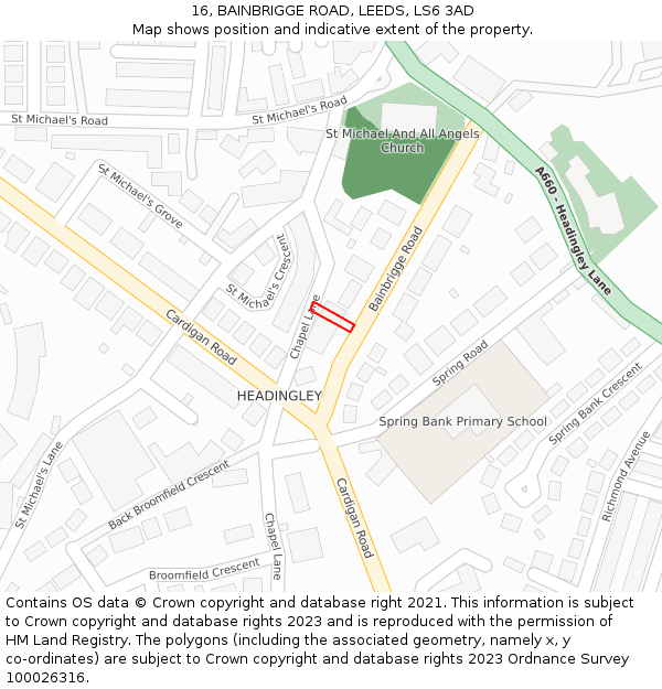 16, BAINBRIGGE ROAD, LEEDS, LS6 3AD: Location map and indicative extent of plot