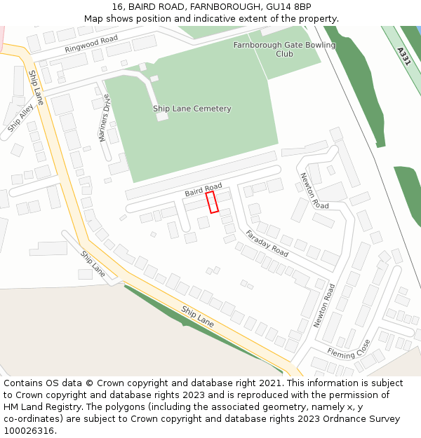 16, BAIRD ROAD, FARNBOROUGH, GU14 8BP: Location map and indicative extent of plot