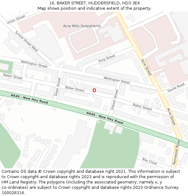 16, BAKER STREET, HUDDERSFIELD, HD3 3EX: Location map and indicative extent of plot