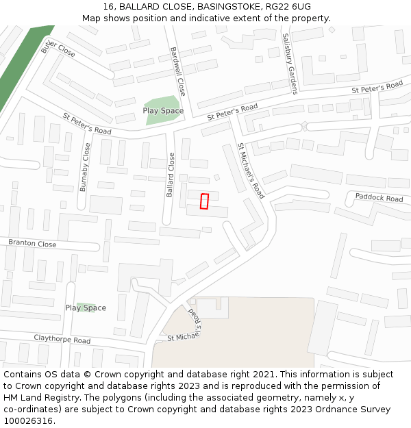 16, BALLARD CLOSE, BASINGSTOKE, RG22 6UG: Location map and indicative extent of plot