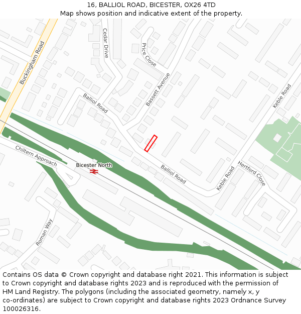 16, BALLIOL ROAD, BICESTER, OX26 4TD: Location map and indicative extent of plot