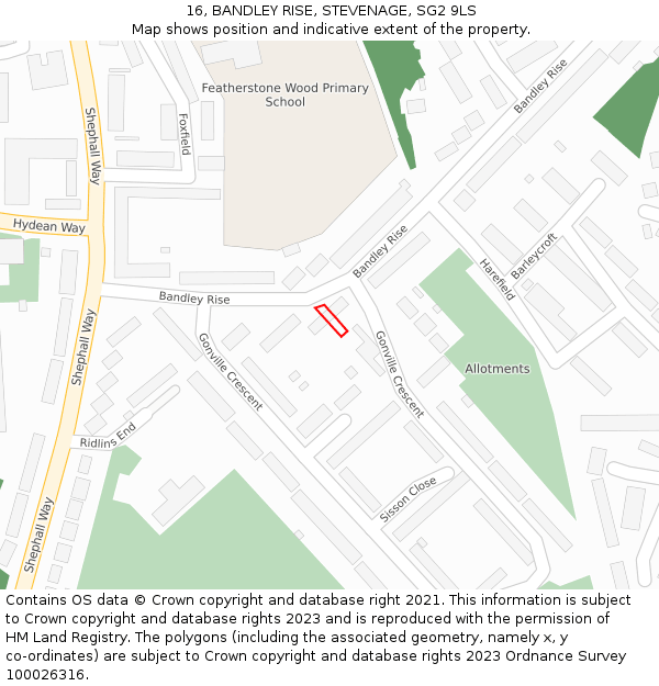 16, BANDLEY RISE, STEVENAGE, SG2 9LS: Location map and indicative extent of plot