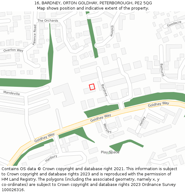 16, BARDNEY, ORTON GOLDHAY, PETERBOROUGH, PE2 5QG: Location map and indicative extent of plot