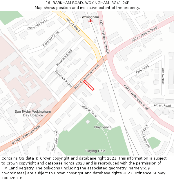 16, BARKHAM ROAD, WOKINGHAM, RG41 2XP: Location map and indicative extent of plot