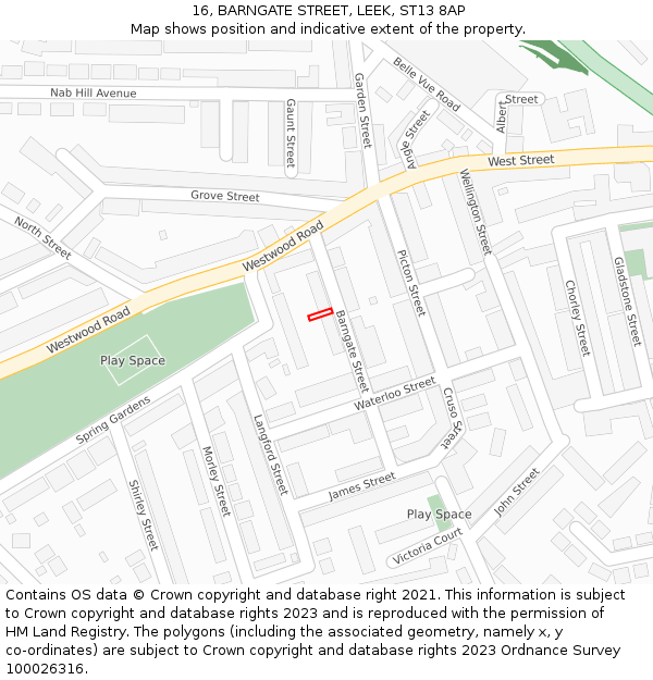 16, BARNGATE STREET, LEEK, ST13 8AP: Location map and indicative extent of plot