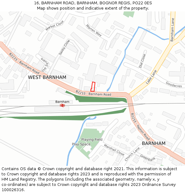 16, BARNHAM ROAD, BARNHAM, BOGNOR REGIS, PO22 0ES: Location map and indicative extent of plot