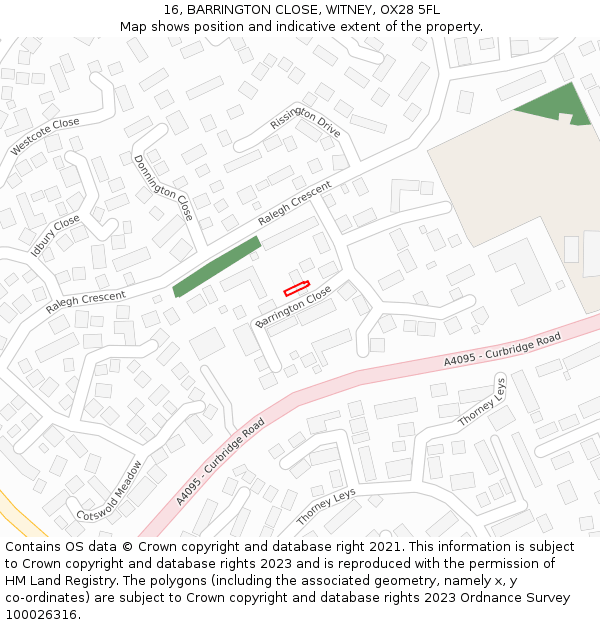 16, BARRINGTON CLOSE, WITNEY, OX28 5FL: Location map and indicative extent of plot