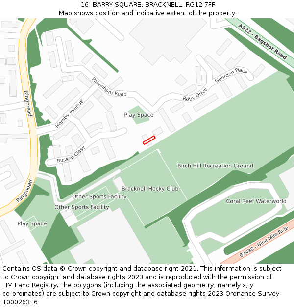 16, BARRY SQUARE, BRACKNELL, RG12 7FF: Location map and indicative extent of plot