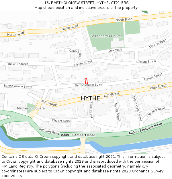 16, BARTHOLOMEW STREET, HYTHE, CT21 5BS: Location map and indicative extent of plot
