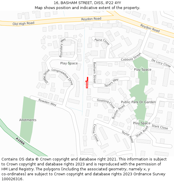 16, BASHAM STREET, DISS, IP22 4YY: Location map and indicative extent of plot