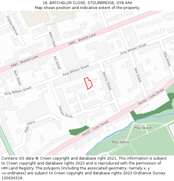 16, BATCHELOR CLOSE, STOURBRIDGE, DY8 4AX: Location map and indicative extent of plot