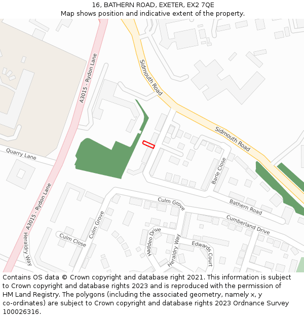 16, BATHERN ROAD, EXETER, EX2 7QE: Location map and indicative extent of plot