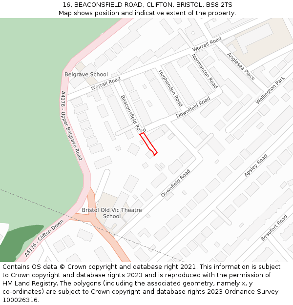 16, BEACONSFIELD ROAD, CLIFTON, BRISTOL, BS8 2TS: Location map and indicative extent of plot