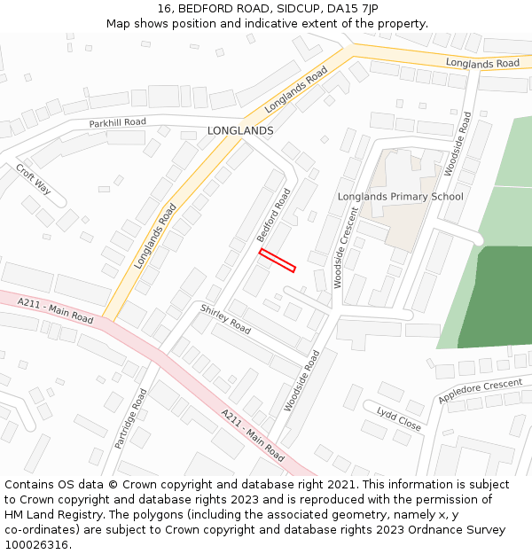 16, BEDFORD ROAD, SIDCUP, DA15 7JP: Location map and indicative extent of plot