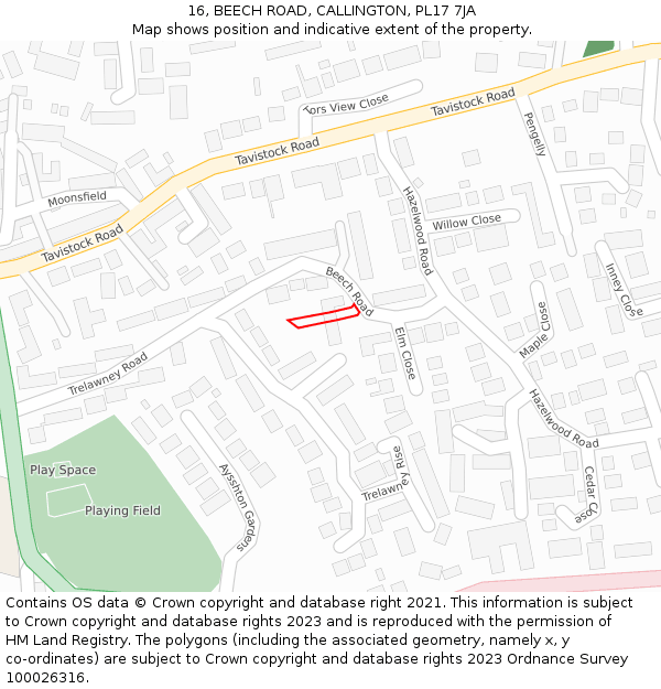 16, BEECH ROAD, CALLINGTON, PL17 7JA: Location map and indicative extent of plot