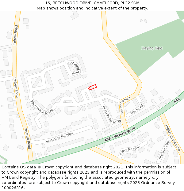 16, BEECHWOOD DRIVE, CAMELFORD, PL32 9NA: Location map and indicative extent of plot