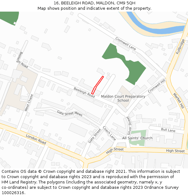 16, BEELEIGH ROAD, MALDON, CM9 5QH: Location map and indicative extent of plot