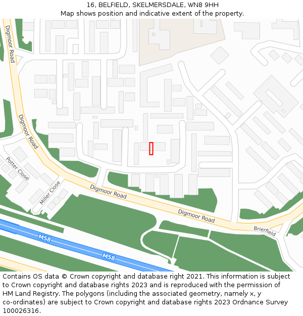 16, BELFIELD, SKELMERSDALE, WN8 9HH: Location map and indicative extent of plot