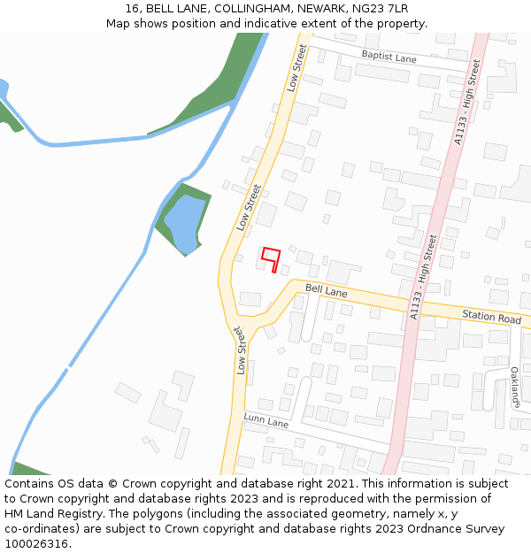 16, BELL LANE, COLLINGHAM, NEWARK, NG23 7LR: Location map and indicative extent of plot