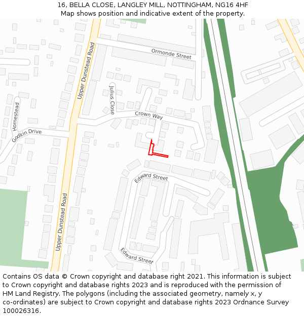 16, BELLA CLOSE, LANGLEY MILL, NOTTINGHAM, NG16 4HF: Location map and indicative extent of plot