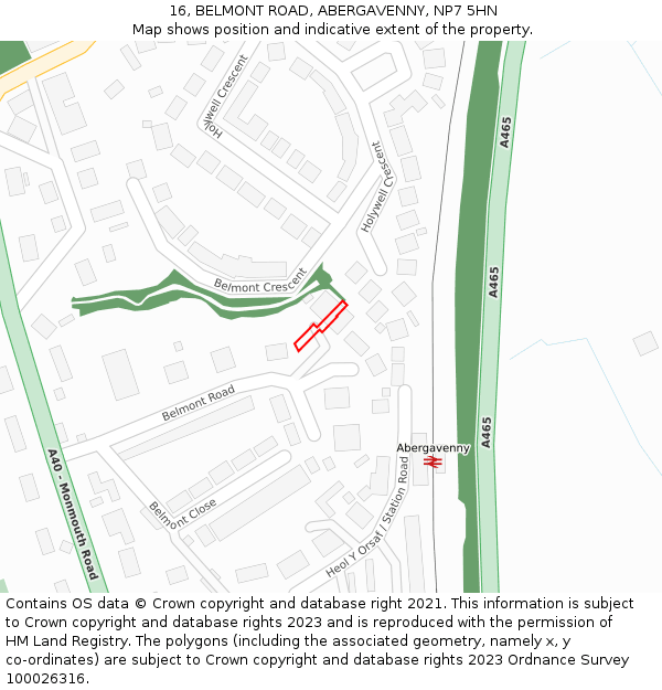 16, BELMONT ROAD, ABERGAVENNY, NP7 5HN: Location map and indicative extent of plot