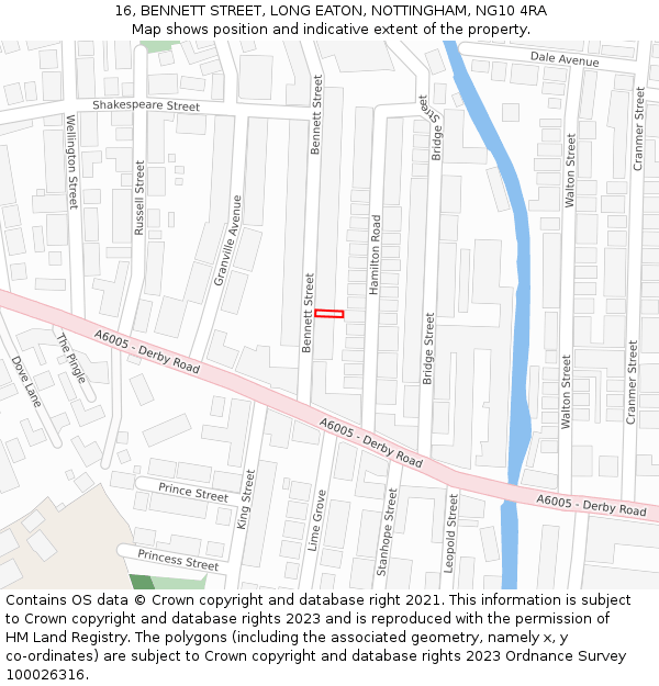 16, BENNETT STREET, LONG EATON, NOTTINGHAM, NG10 4RA: Location map and indicative extent of plot