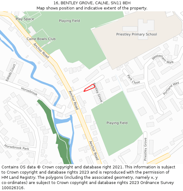 16, BENTLEY GROVE, CALNE, SN11 8EH: Location map and indicative extent of plot