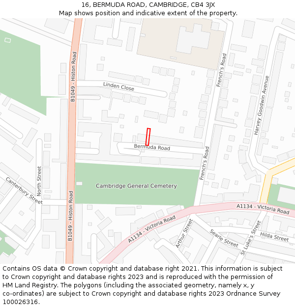 16, BERMUDA ROAD, CAMBRIDGE, CB4 3JX: Location map and indicative extent of plot