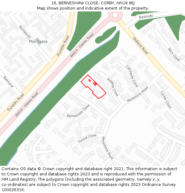 16, BERNESHAW CLOSE, CORBY, NN18 8EJ: Location map and indicative extent of plot