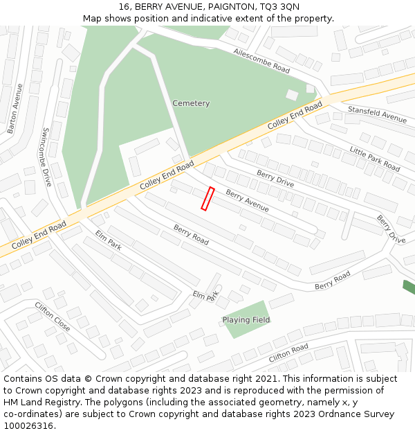 16, BERRY AVENUE, PAIGNTON, TQ3 3QN: Location map and indicative extent of plot