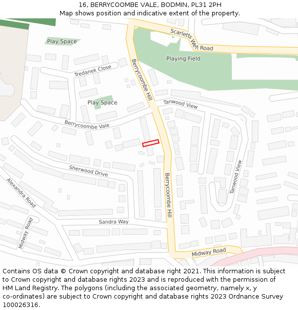 16, BERRYCOOMBE VALE, BODMIN, PL31 2PH: Location map and indicative extent of plot