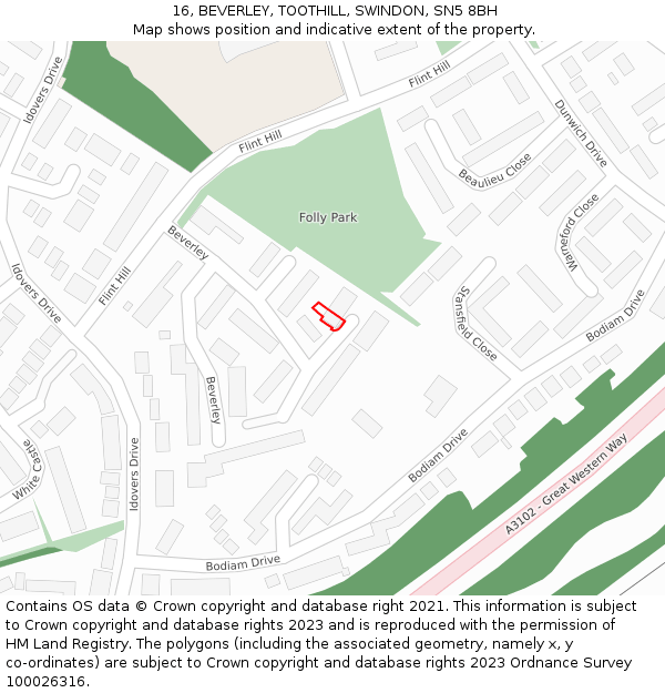 16, BEVERLEY, TOOTHILL, SWINDON, SN5 8BH: Location map and indicative extent of plot