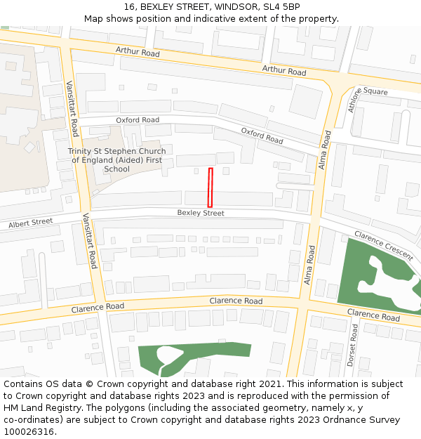 16, BEXLEY STREET, WINDSOR, SL4 5BP: Location map and indicative extent of plot