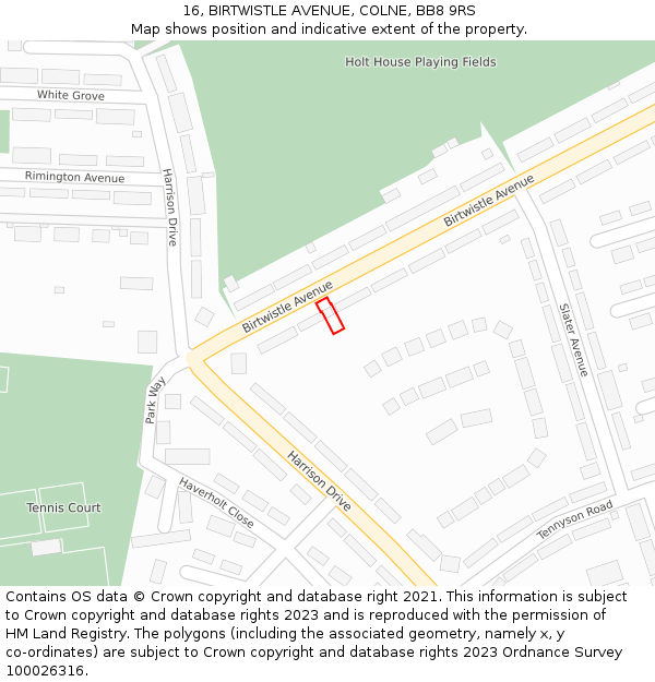 16, BIRTWISTLE AVENUE, COLNE, BB8 9RS: Location map and indicative extent of plot