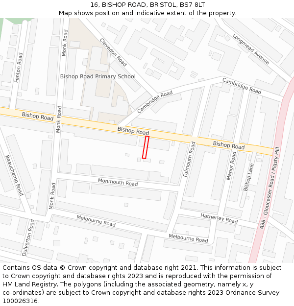 16, BISHOP ROAD, BRISTOL, BS7 8LT: Location map and indicative extent of plot