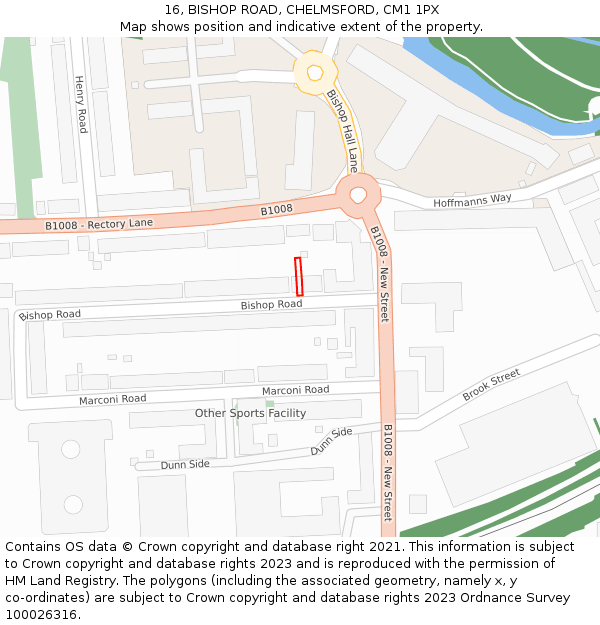 16, BISHOP ROAD, CHELMSFORD, CM1 1PX: Location map and indicative extent of plot