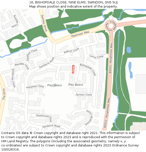 16, BISHOPDALE CLOSE, NINE ELMS, SWINDON, SN5 5UJ: Location map and indicative extent of plot