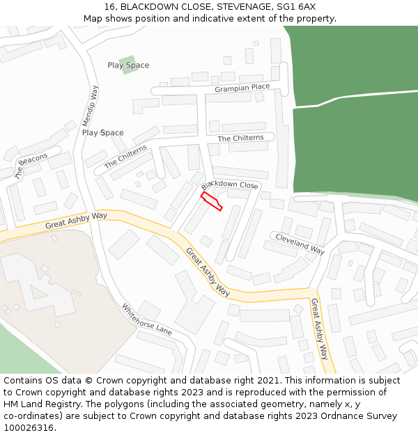 16, BLACKDOWN CLOSE, STEVENAGE, SG1 6AX: Location map and indicative extent of plot