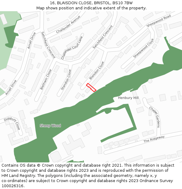 16, BLAISDON CLOSE, BRISTOL, BS10 7BW: Location map and indicative extent of plot