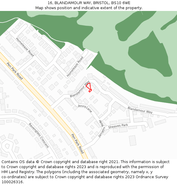 16, BLANDAMOUR WAY, BRISTOL, BS10 6WE: Location map and indicative extent of plot