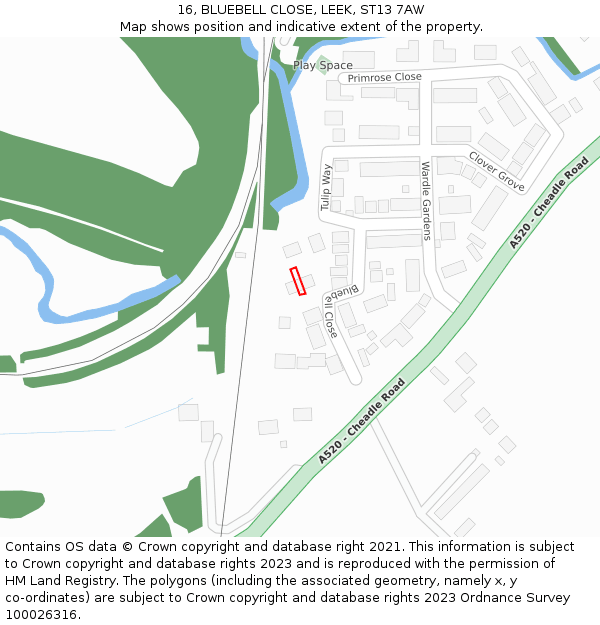 16, BLUEBELL CLOSE, LEEK, ST13 7AW: Location map and indicative extent of plot