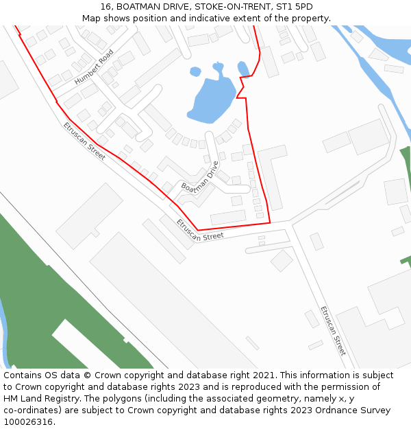16, BOATMAN DRIVE, STOKE-ON-TRENT, ST1 5PD: Location map and indicative extent of plot