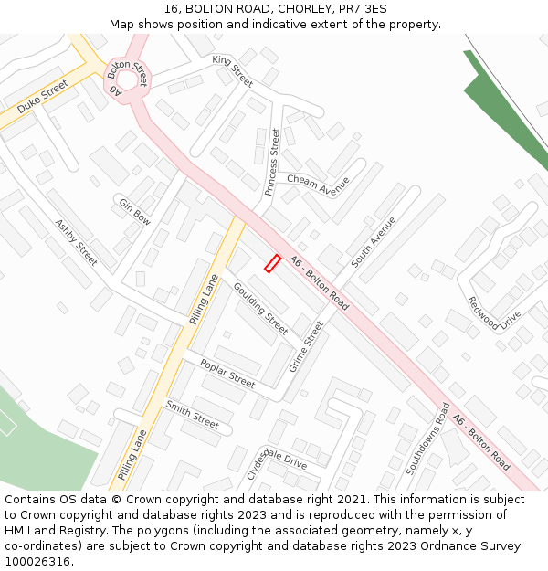 16, BOLTON ROAD, CHORLEY, PR7 3ES: Location map and indicative extent of plot