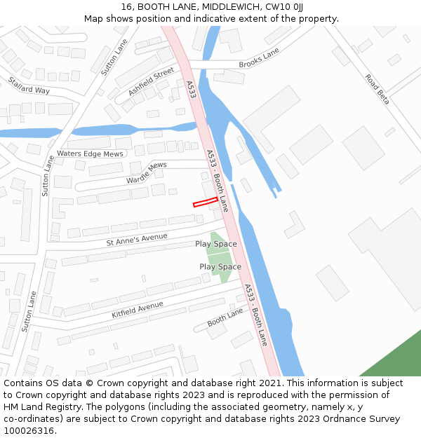 16, BOOTH LANE, MIDDLEWICH, CW10 0JJ: Location map and indicative extent of plot