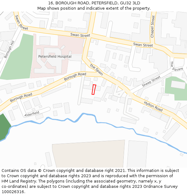16, BOROUGH ROAD, PETERSFIELD, GU32 3LD: Location map and indicative extent of plot